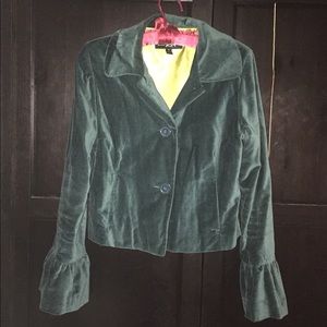Gorgeous green velvet jacket with ruffle sleeves